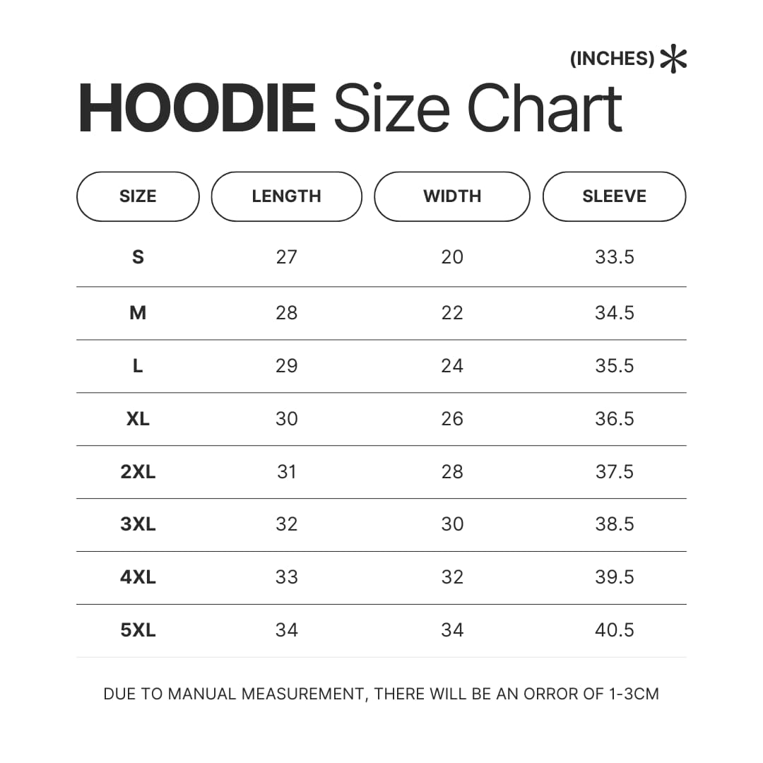 Hoodie Size Chart - Dr. Stone UK Shop