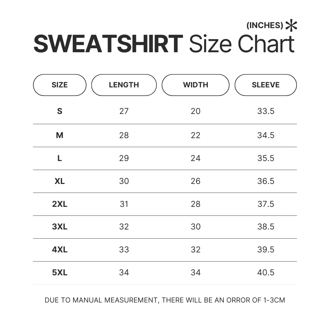 Sweatshirt Size Chart - Dr. Stone UK Shop