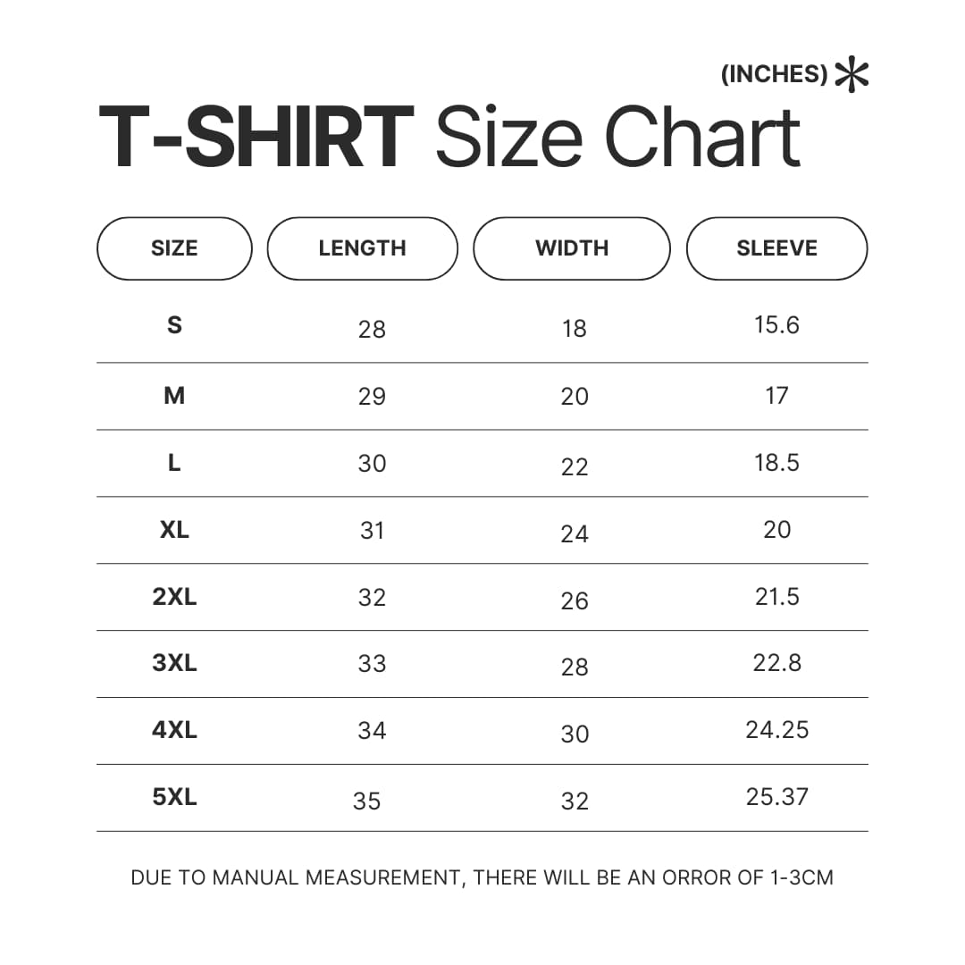 T shirt Size Chart - Dr. Stone UK Shop