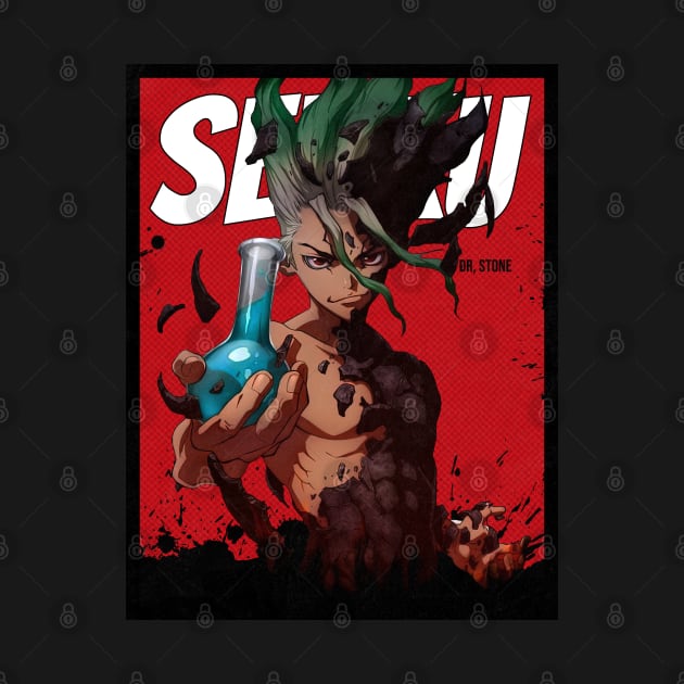 Senku Red Comic Design T-Shirt - Image 2