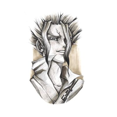 Alternative view of Senku Ishigami Black White Tapestry